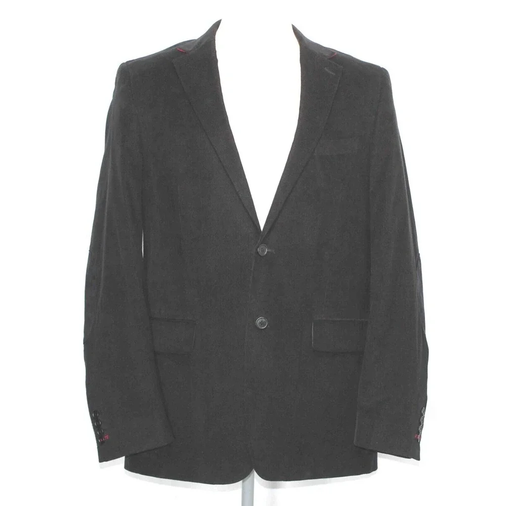 Stafford Black Corduroy Classic Fit Elbow‎ Patch Blazer Jacket Mens Size 42 Long
